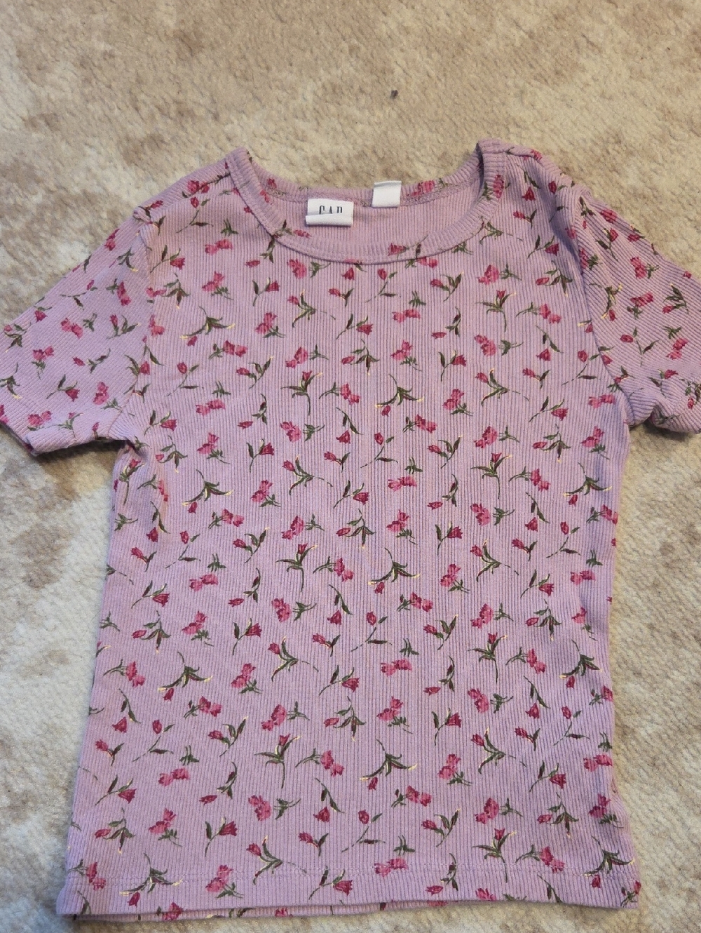 GAP Lilac Ribbed Tee with Pink Floral Print